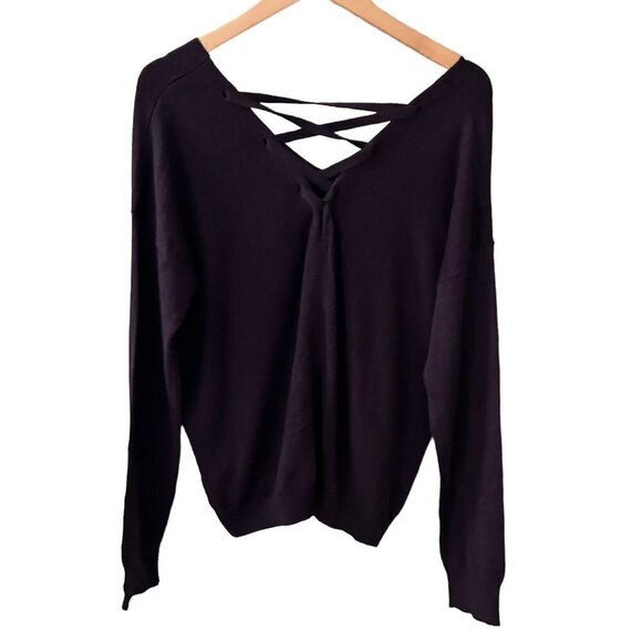 NWT Lilla P V-Neck Sweater Size M Cotton Modal Dark Purple - Picture 1 of 12